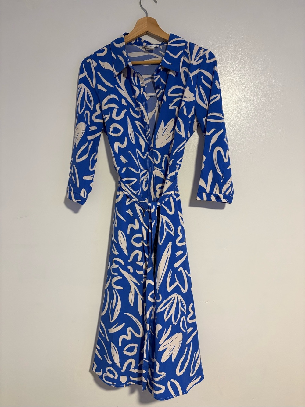 Blue and White Printed Button Up dress - Women's